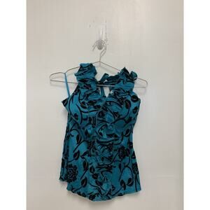 Vintage Myth NYC Womens Y2K Halter Ruffle Cinched Blue Top Size M